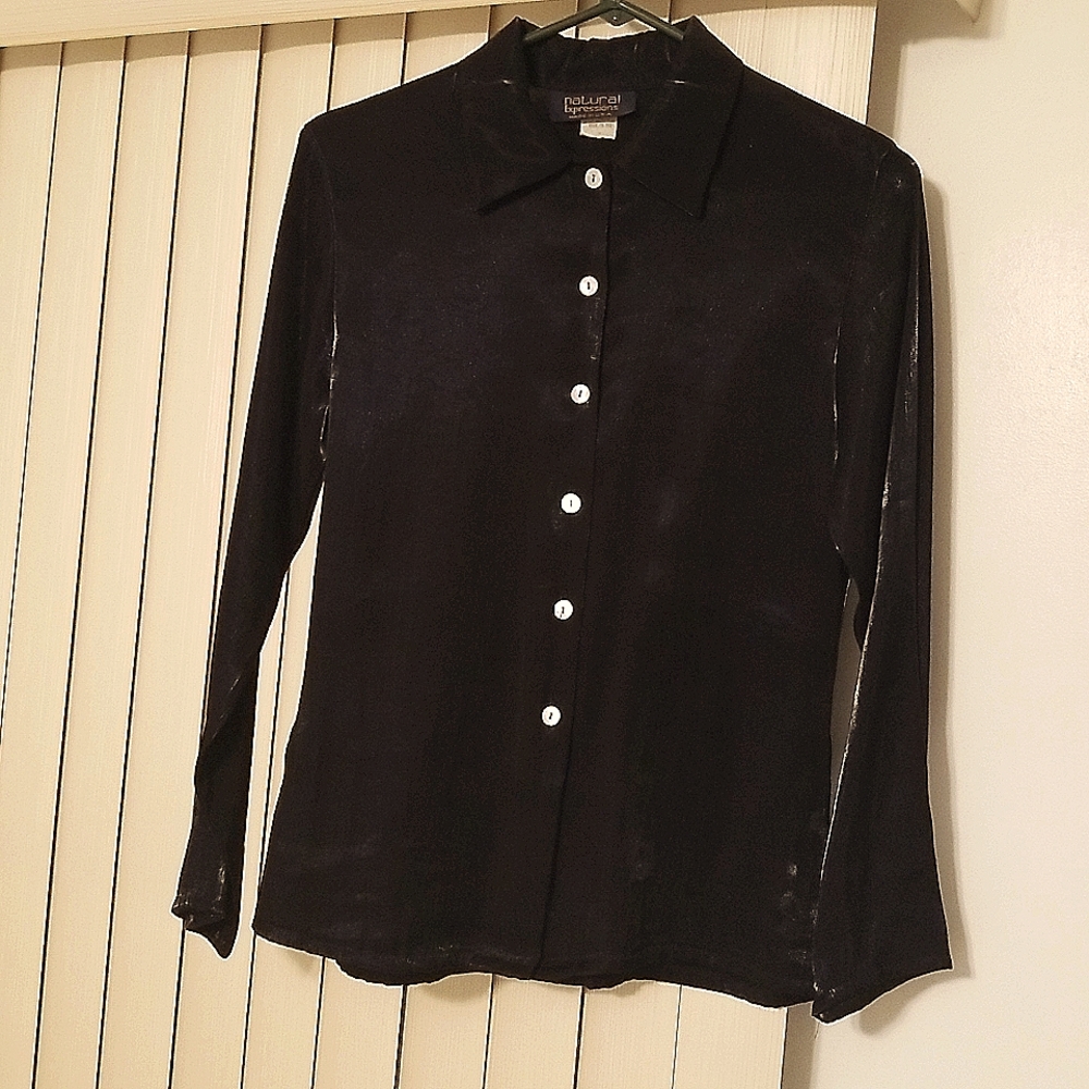 Button down shirt.Black shimmer. Vintage. Size small